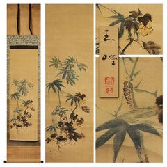 Antique Lovely Japanese 18th c Edo Scroll by Tamamine Hasegawa , Flowers 19th c
