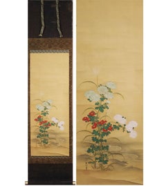 Lovely Japanese 18th c Edo Scroll by Yoshinobu Kano (1747-1797), chrysanthemum