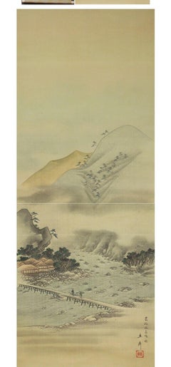Japanese Painting 19/20th c Scroll by Hiroshige Nihonga Landscape in Autumn