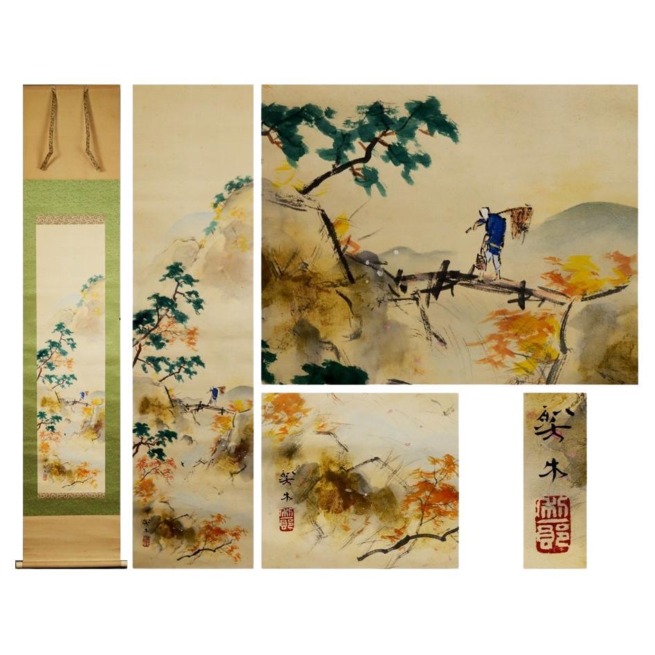 Lovely Japanese 19/20th c Scroll by Kitakami Seigy Nihonga Landscape Autumn