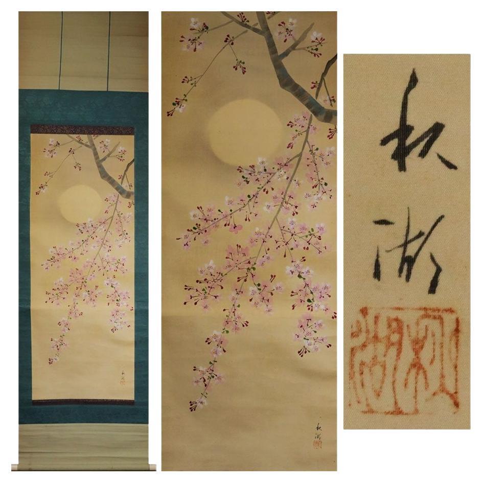 Lovely Japanese 19/20th c Scroll by Shuko Nakayama Nihonga Painting Cherry Bloss For Sale