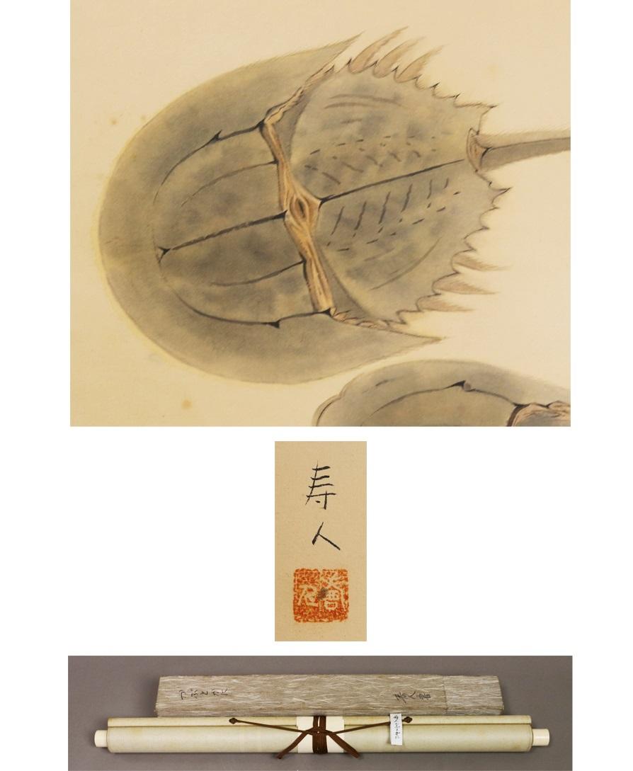 Silk Lovely Japanese 20th c Scroll by Hisato Miyao (1912-1997.), Helmet Crabs  For Sale