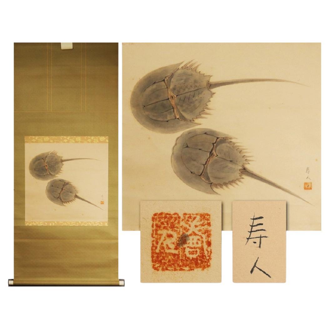 Lovely Japanese 20th c Scroll by Hisato Miyao (1912-1997.), Helmet Crabs  For Sale