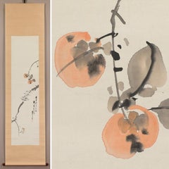 Lovely Japanese 20th c Scroll by  Komuro Suiun Nihonga Persimmon bird