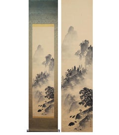 Japanese Painting 20th Scroll by Kouhiro Sato Nihonga Landscape Mountain Fishing