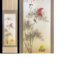 Wunderschöne japanische Schriftrolle aus dem 20. Nakamura Tetsudou, Blumen und Vogel