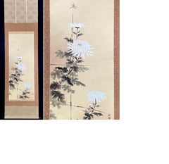 Lovely Japanese 20th c Scroll Chrysanthemum Nihonga Flower