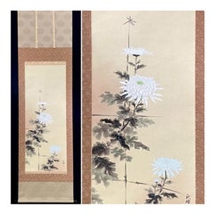 Lovely Japanese 20th c Scroll Chrysanthemum Nihonga Flower