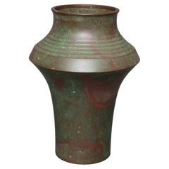 Vintage Lovely Japanese Bronze Vase with Red Murashidô and Icy Blue Mottled Patina