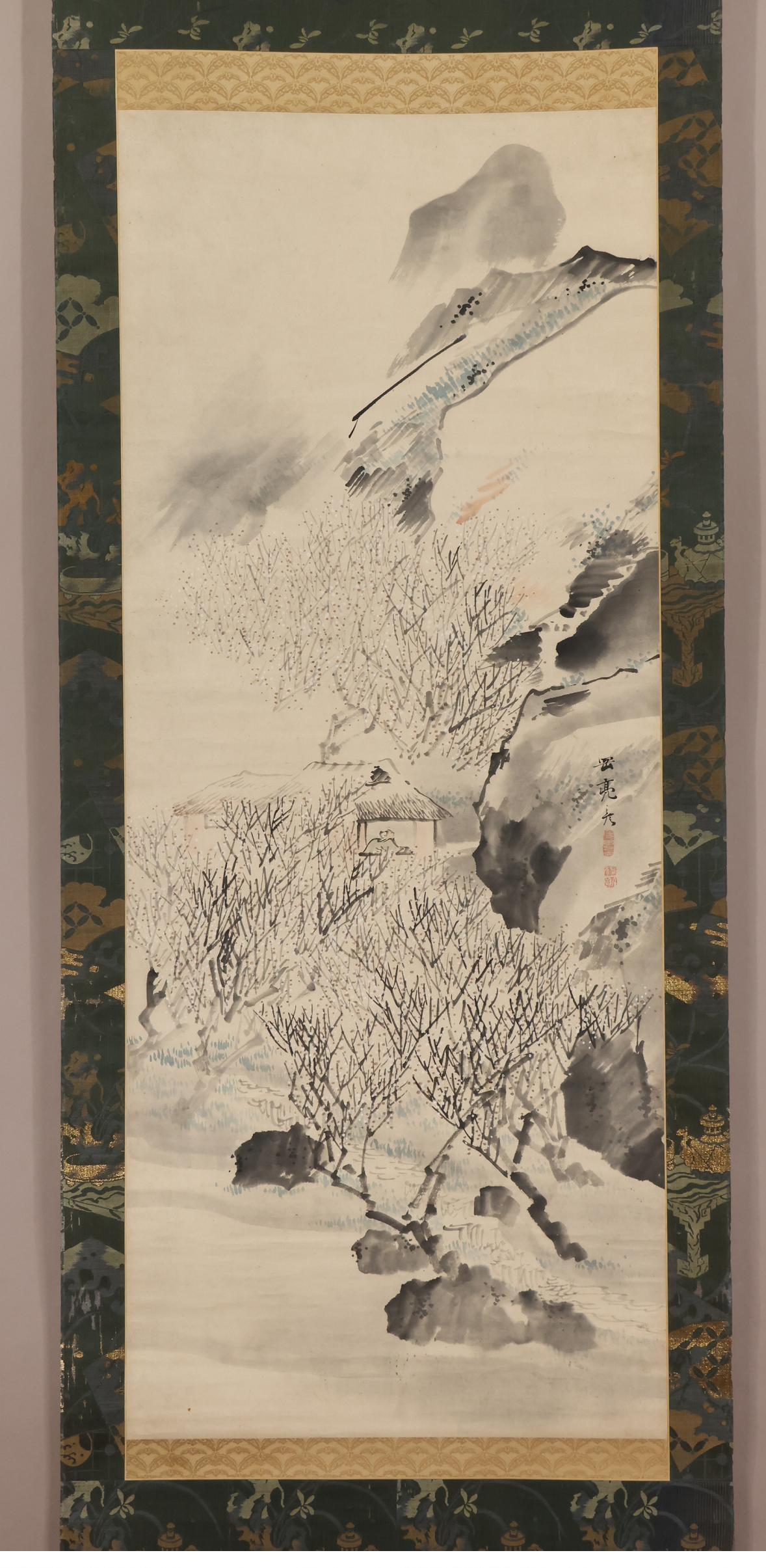 Lovely Japanese Nihonga 19th c Edo Scroll by Okamoto Sukehiko , Winter Hermit For Sale 9