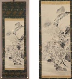 Lovely Japanese Nihonga 19th c Edo Scroll by Okamoto Sukehiko , Winter Hermit
