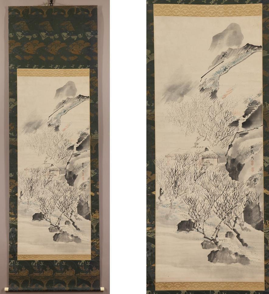 Lovely Japanese Nihonga 19th c Edo Scroll by Okamoto Sukehiko , Winter Hermit For Sale 2