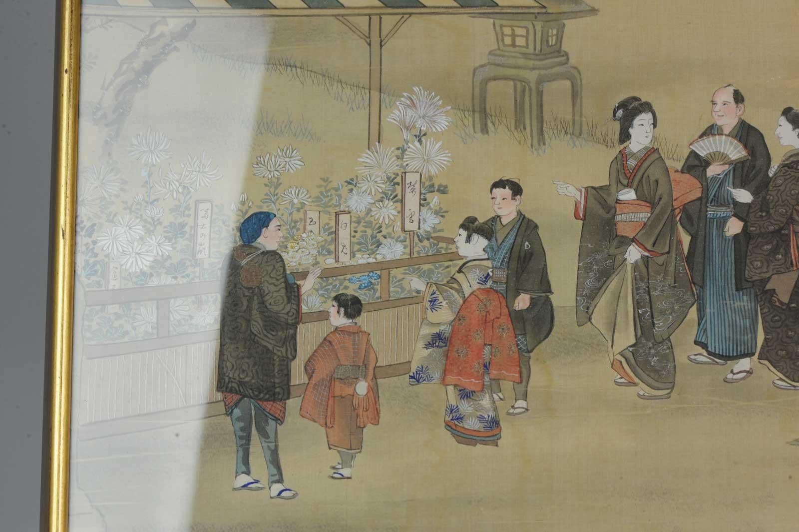 Japonais Jolie peinture japonaise de la période Meiji, scène de village d'artiste japonais en vente