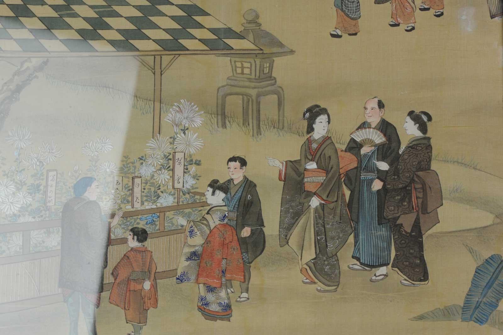20th Century Lovely Japanese Scene Meiji Period Painting Japan Artist Village Scene For Sale