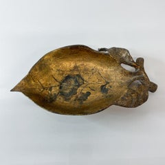 Lovely Japanese Sculpted Gold Leaf Dish Gilded with Verdigris Patina Japan 1960s