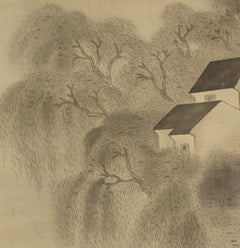 Lovely Japanese Painting Taisho Scroll Baisen Hirai Nihonga Boat Trip Rainy Day