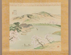 Lovely Japanese Taisho Scroll Kyoson Yano Nihonga Boats on a Spring Day
