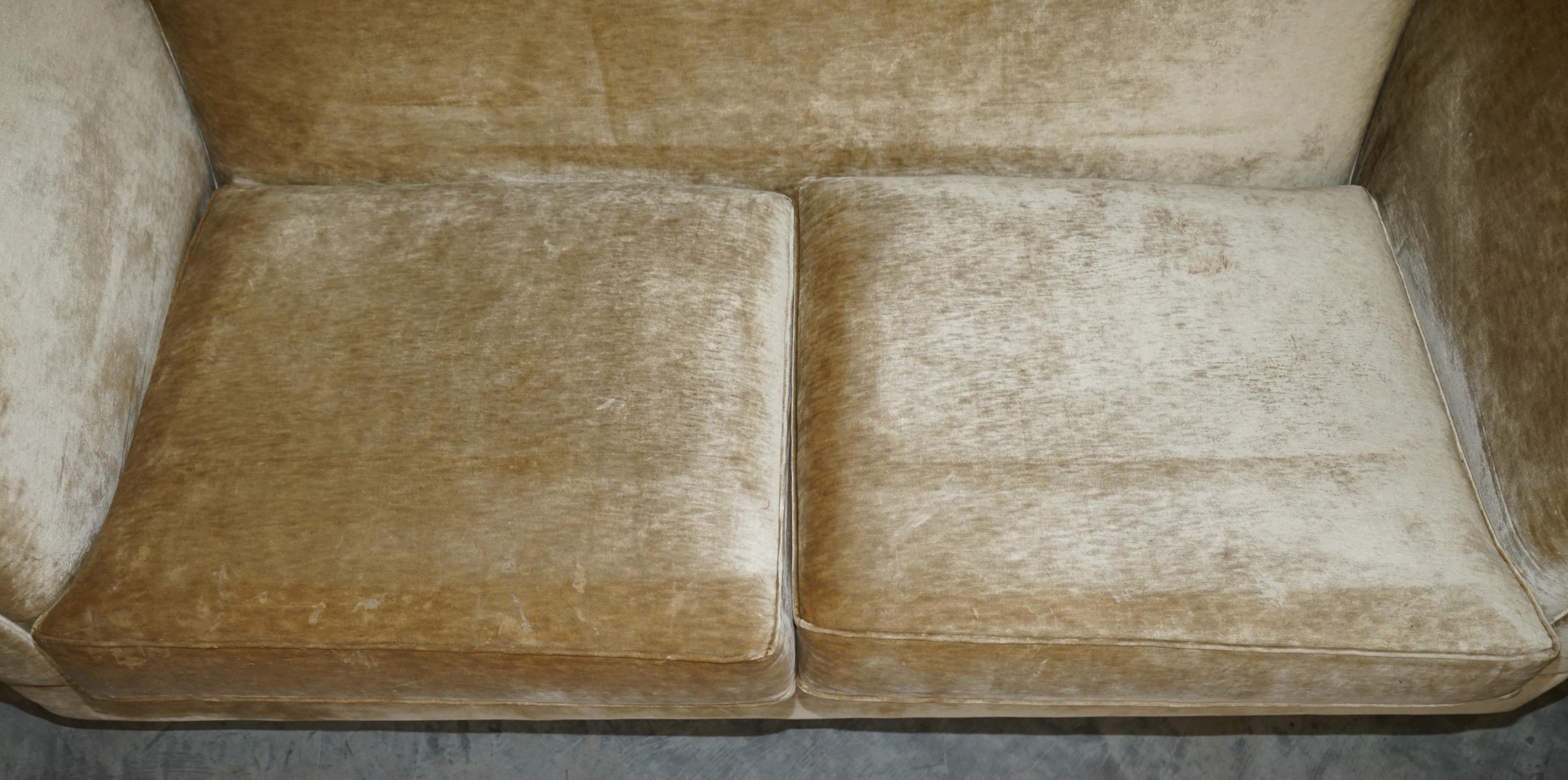 English Lovely John Sankey Velour Upholstered Contemporary Sofa and Matching Ottoman