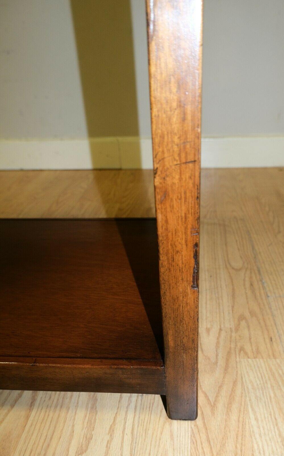 Lovely Kennedy Campaign Hardwood Side Table Brass Inset on Top & Single Shelf 5