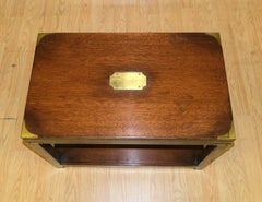 Lovely Kennedy Campaign Mahogany Side Table Brass Inset on Top & Single Shelf