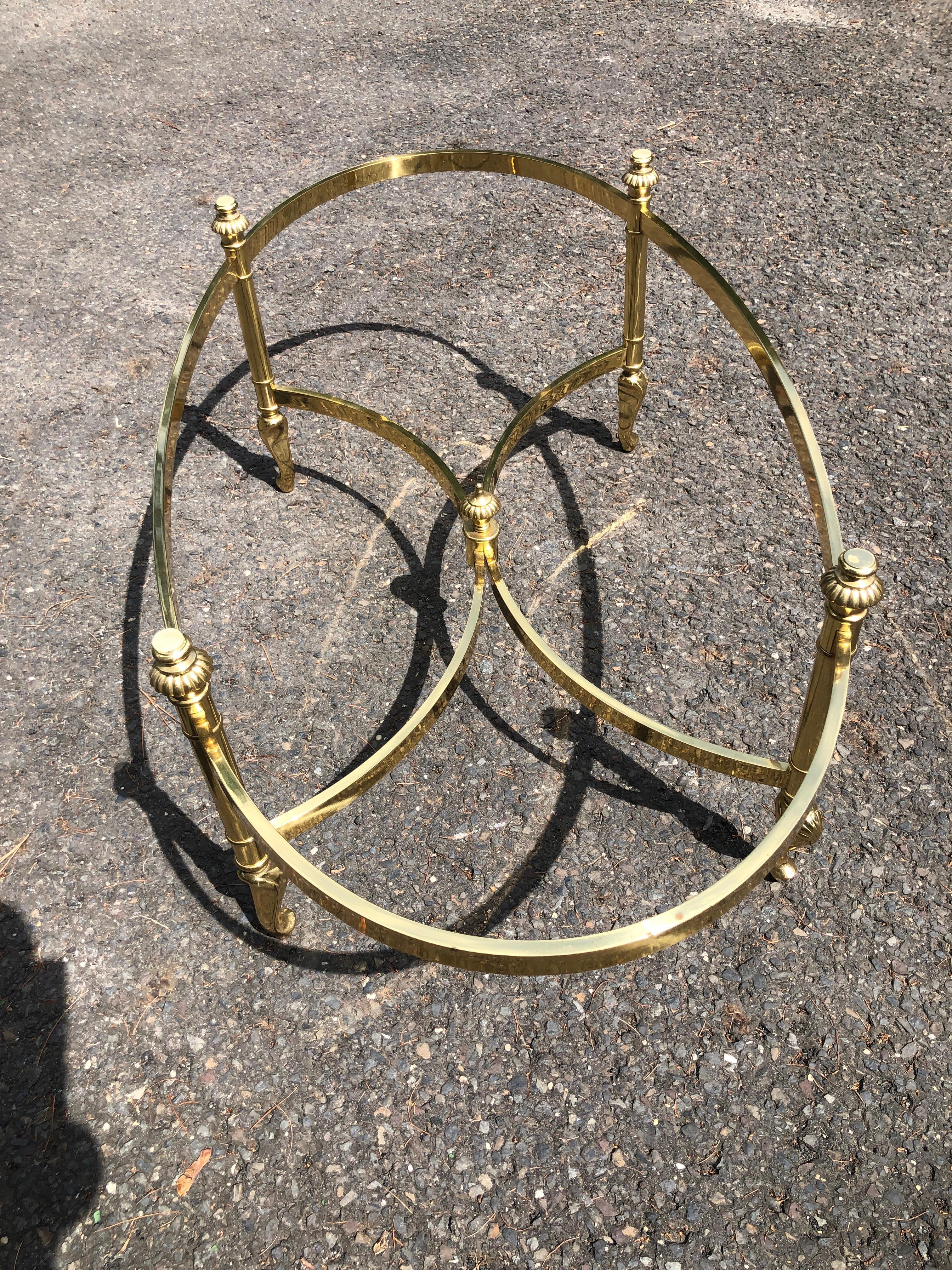 Lovely La Barge Oval Glass & Brass Cocktail Table Hollywood Regency 1