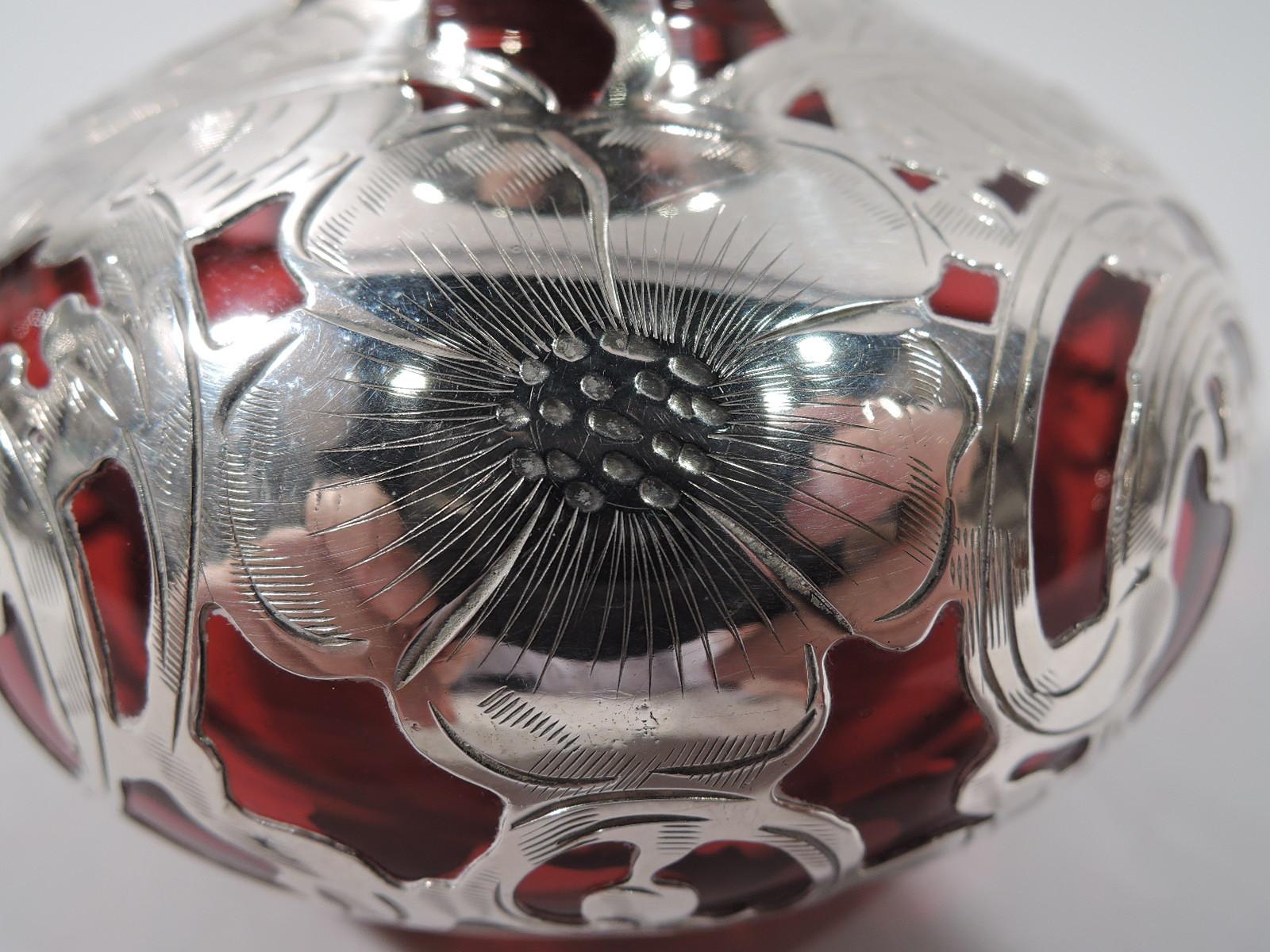 American Lovely La Pierre Classical Red Silver Overlay Bud Vase