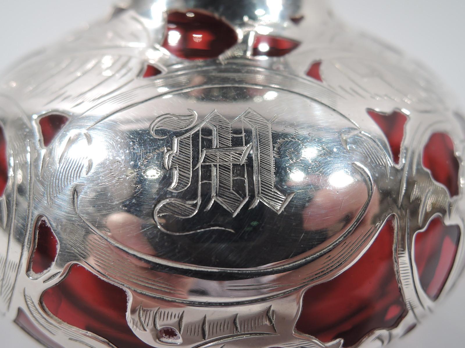 Lovely La Pierre Classical Red Silver Overlay Bud Vase In Excellent Condition In New York, NY
