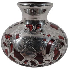 Lovely La Pierre Classical Red Silver Overlay Bud Vase