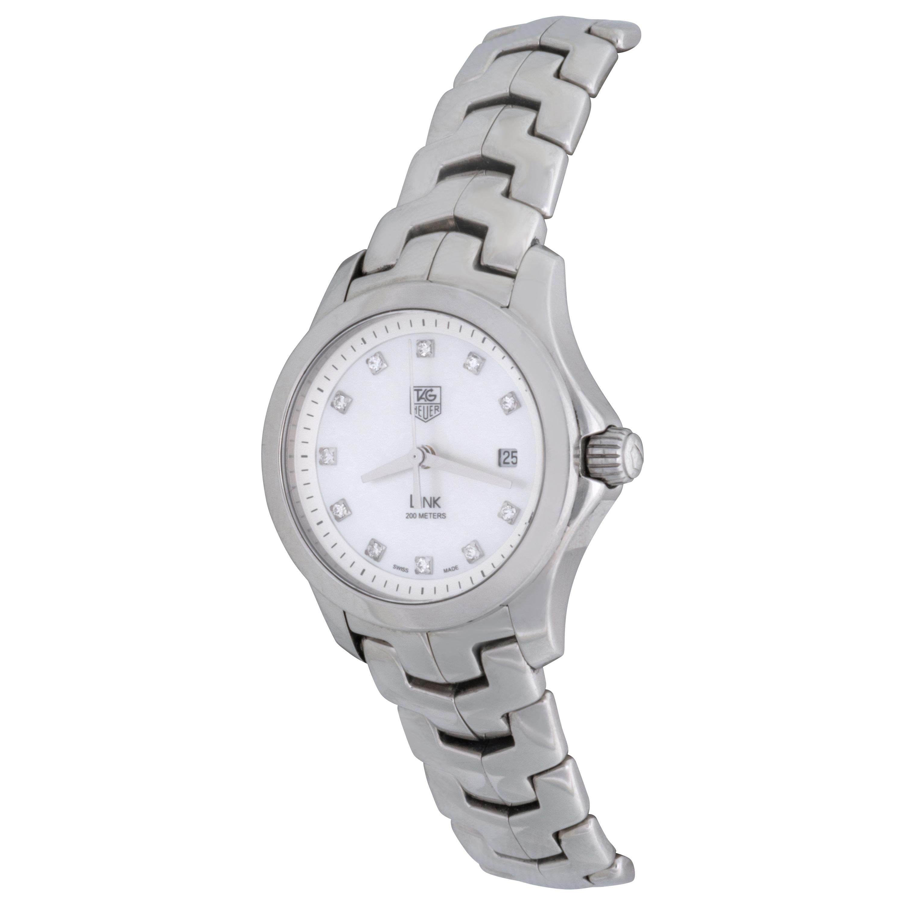 Lovely Ladies TAG-Heuer Link Automatic Diamond Mother of Pearl Wristwatch For Sale