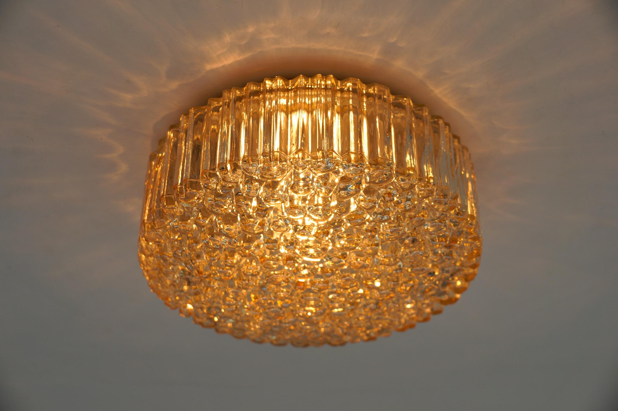 Lovely Large Amber Bubble Glass Flush Mount Lamp by Helena Tynell for Limburg, G In Good Condition For Sale In Nürnberg, Bayern