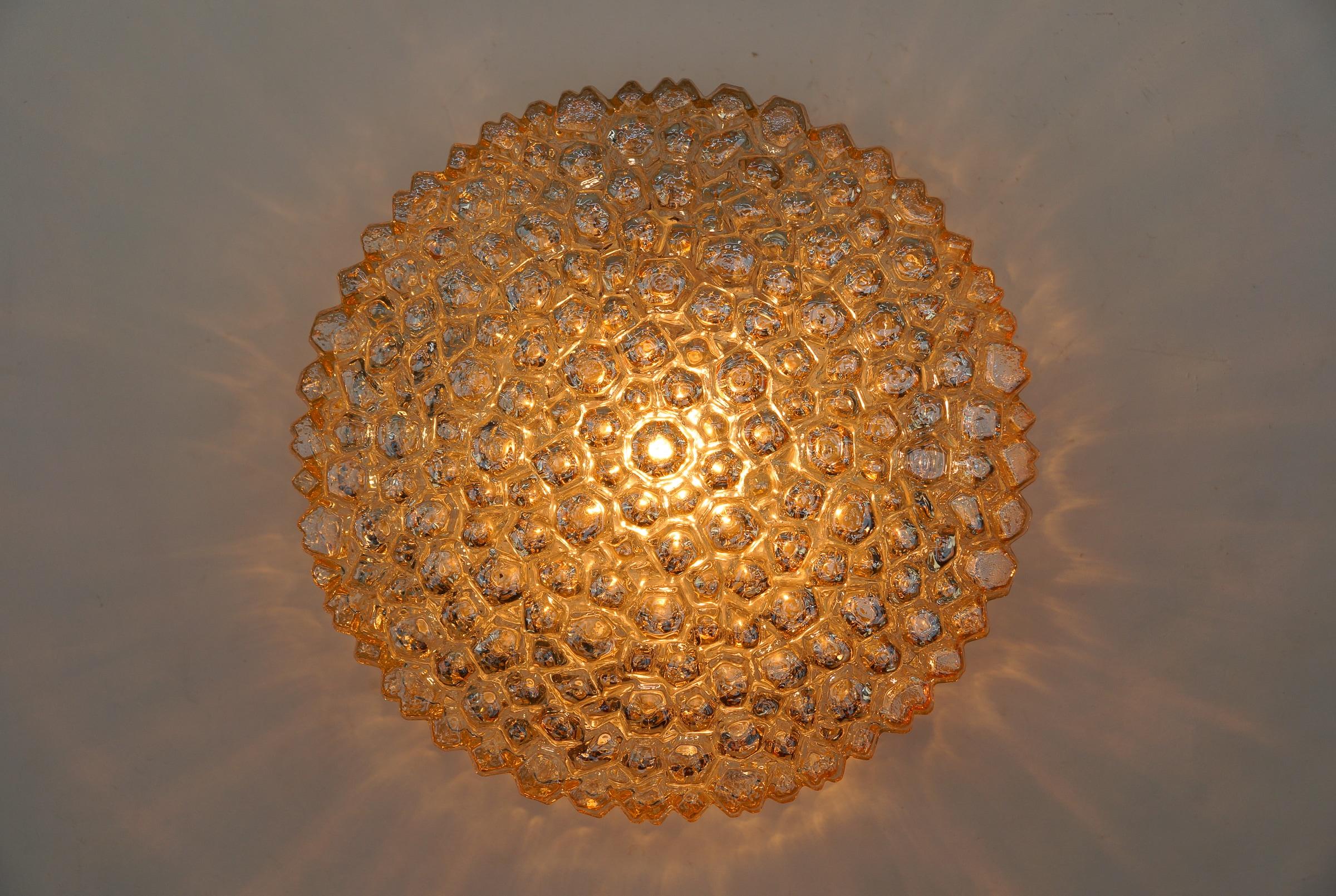 Lovely Large Amber Bubble Glass Flush Mount Lamp by Helena Tynell for Limburg, G For Sale 2