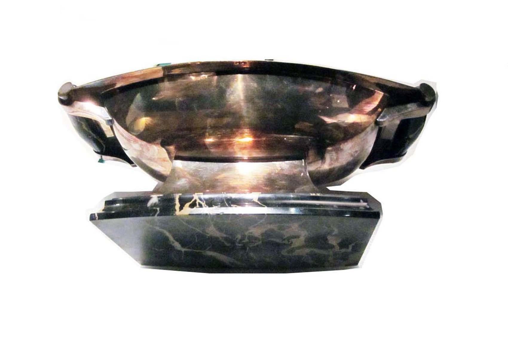 French Lovely Large Antique Art Deco Silver Serving Bowl with Tray, France, circa 1930
