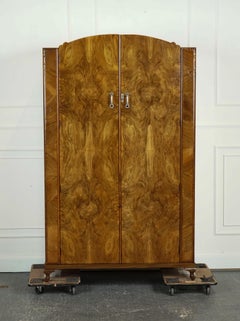 LOVELY LARGE ART DECO BURR WALNUT WARDROBe