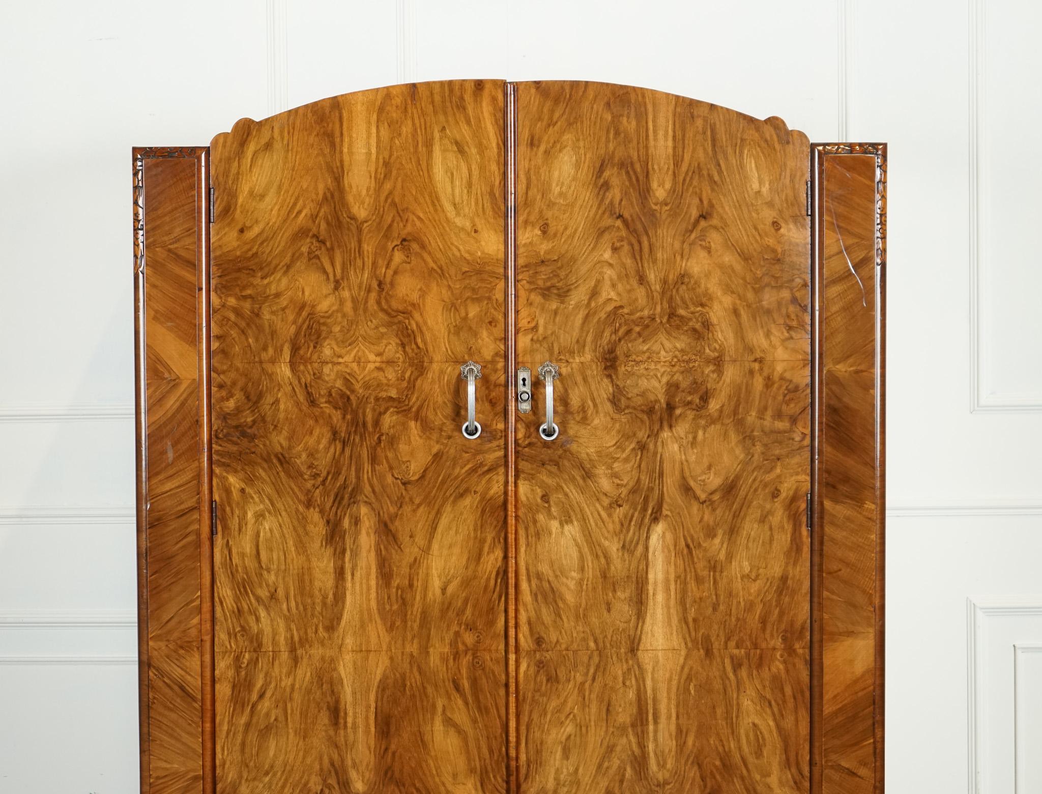 British LOVELY LARGE ART DECO BURR WALNUT WARDROBe