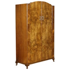 LOVELY LARGE ART DECO BURR WALNUT WARDROBe