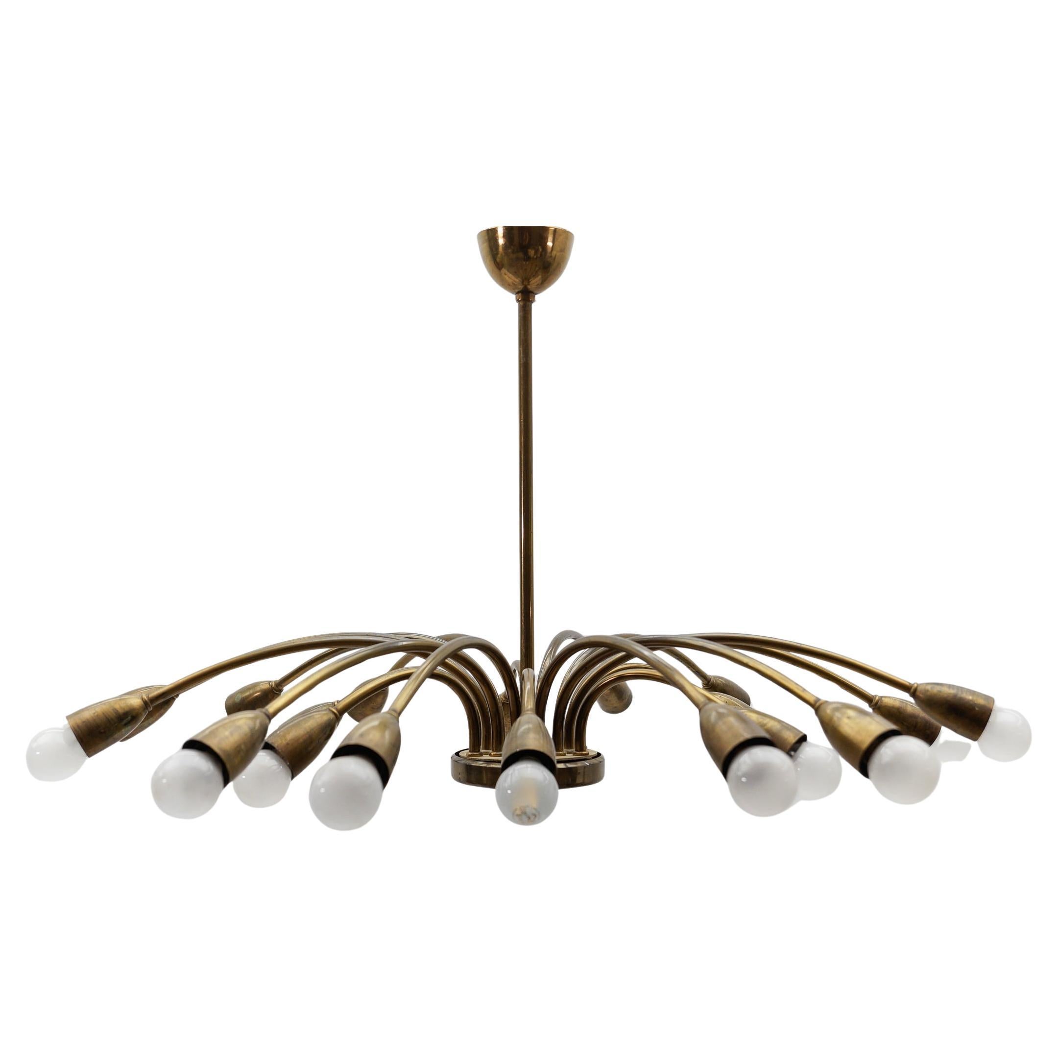 Wunderschöne große Messinglampe Mid Century Modern Sputnik, Österreich, 1950er Jahre