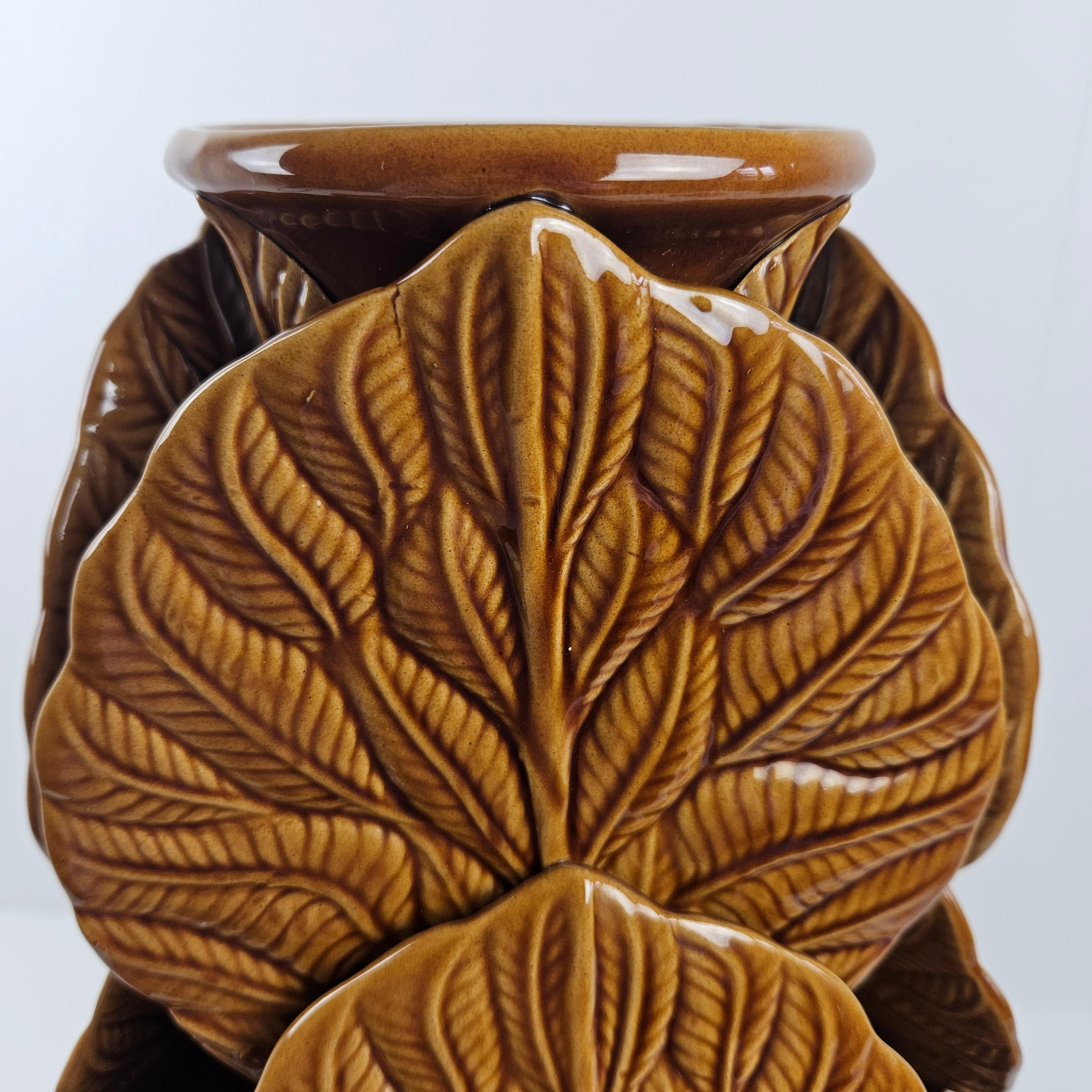 Wunderschöne große braune Keramikvase mit Blättern, Italien 1980er Jahre  im Angebot 9