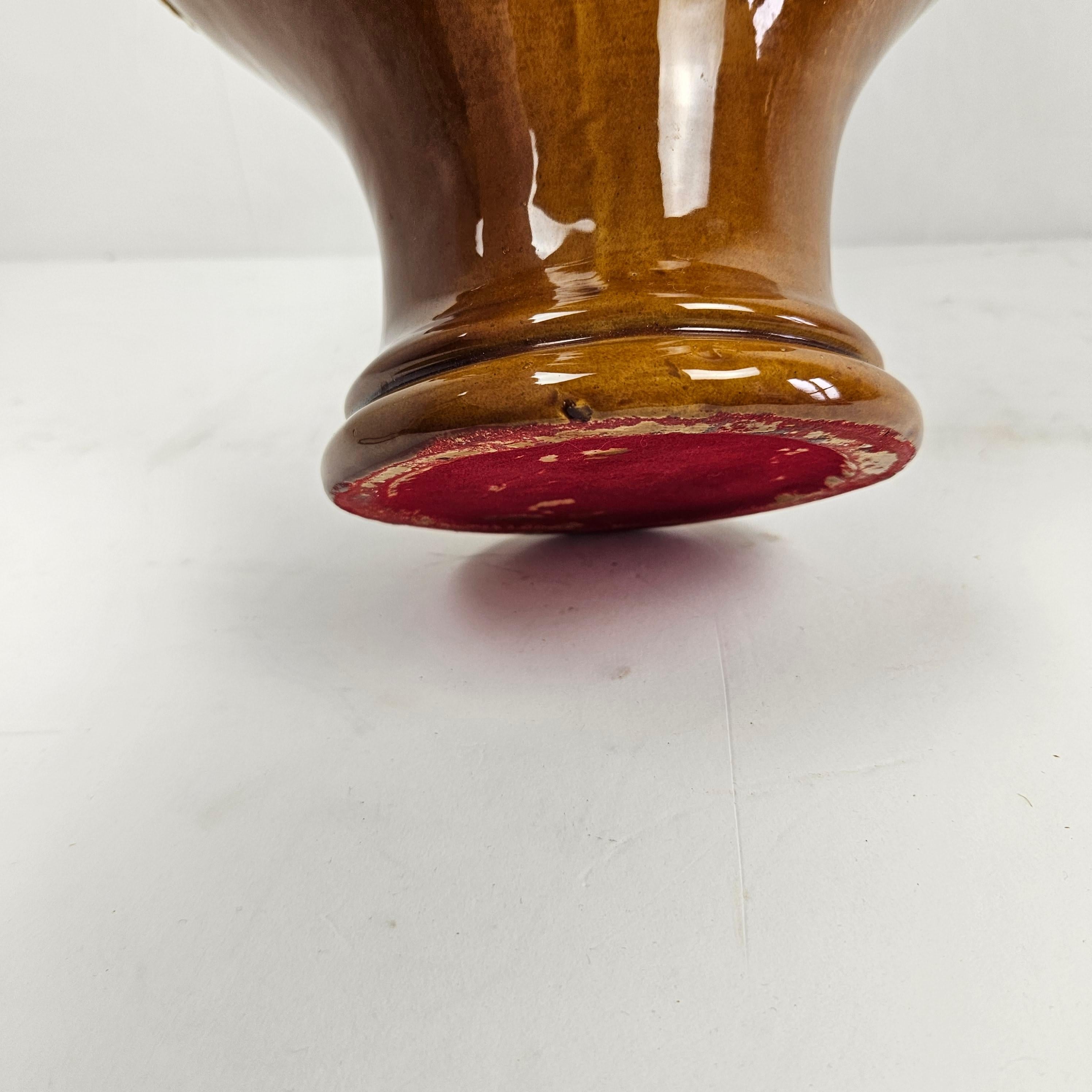 Lovely Large Brown Ceramic Vase With Leaves, Italy 1980's  For Sale 12