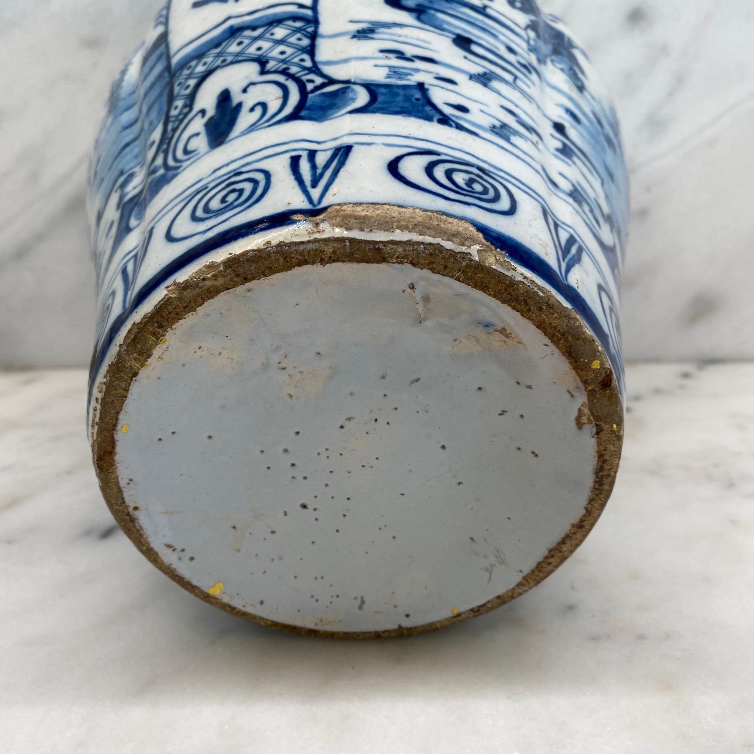 18th Century and Earlier Lovely Large Dutch Blue and White 18th Century Delft Vase