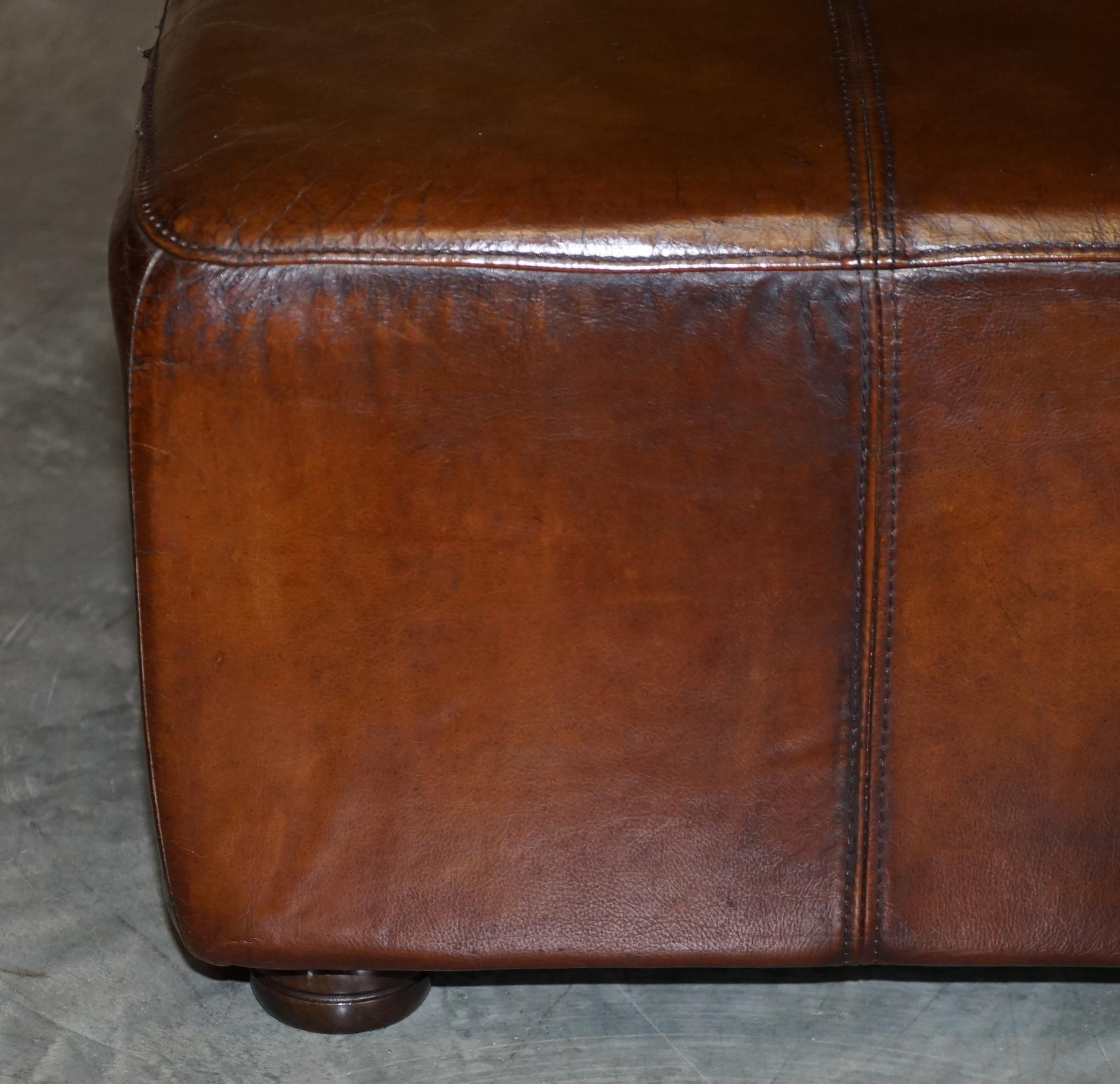Lovely Large Fully Restored Halo Hand Dyed Brown Leather Footstool Ottoman 4