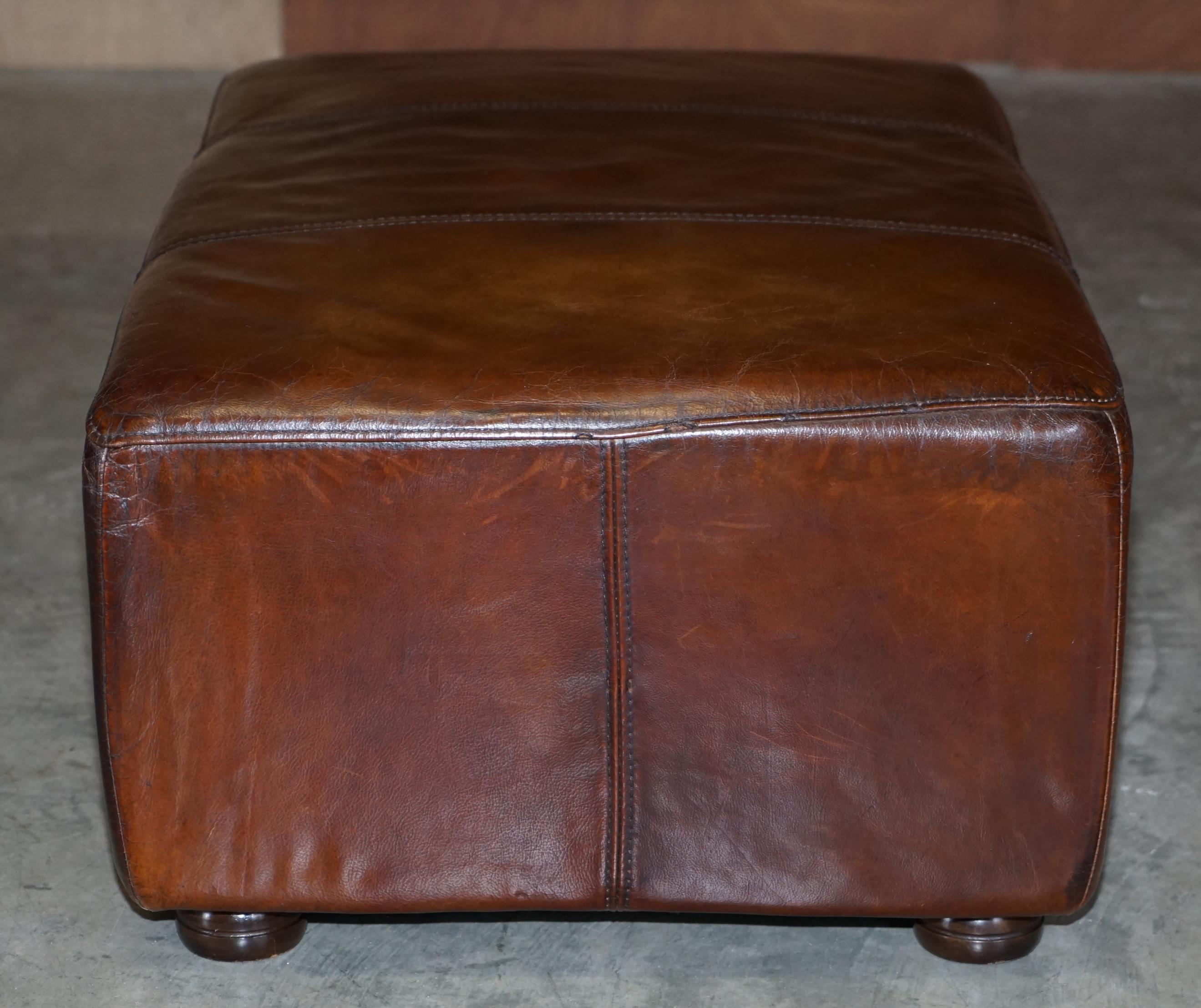 Lovely Large Fully Restored Halo Hand Dyed Brown Leather Footstool Ottoman 5