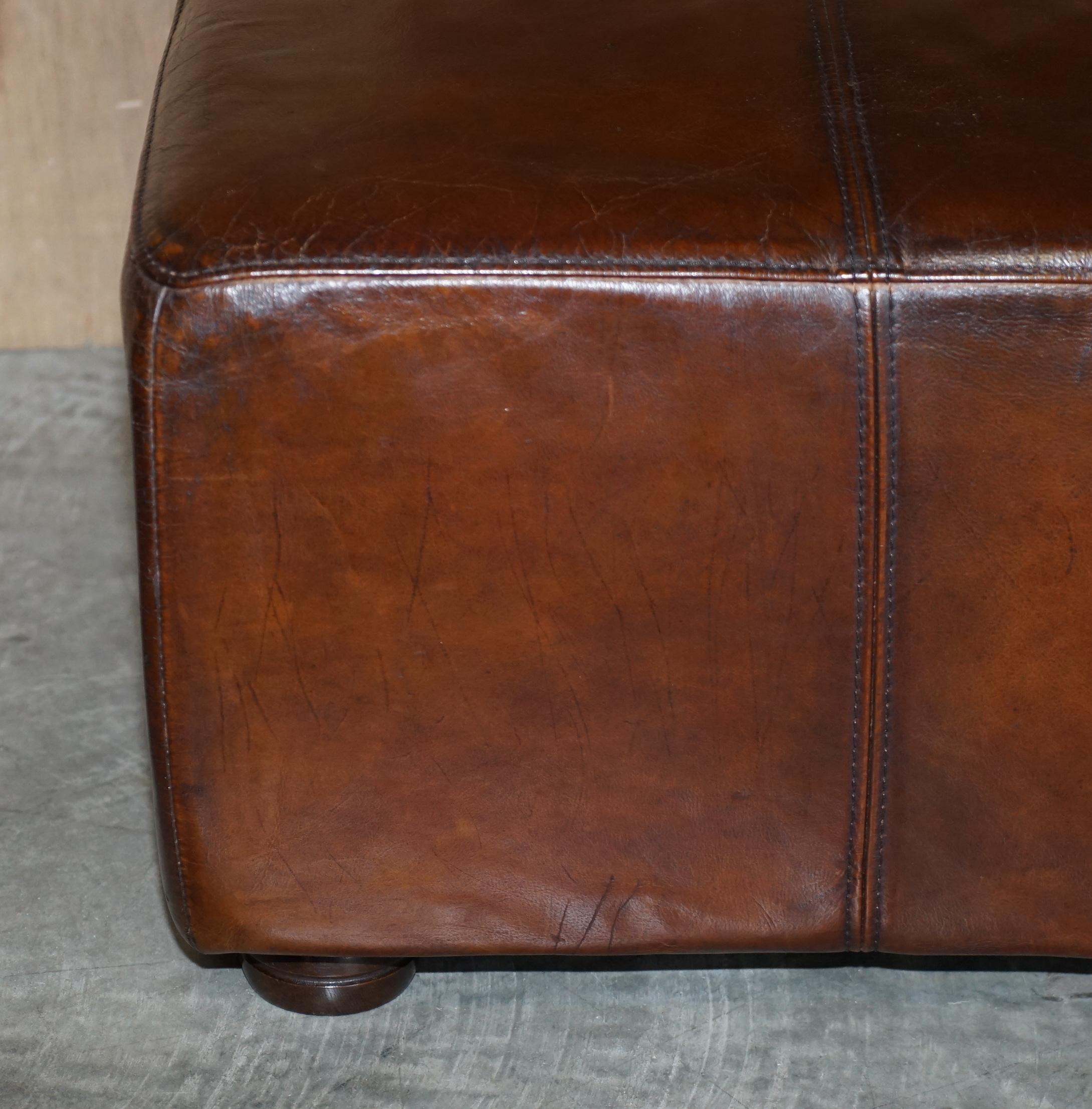 Mid-Century Modern Lovely Large Fully Restored Halo Hand Dyed Brown Leather Footstool Ottoman