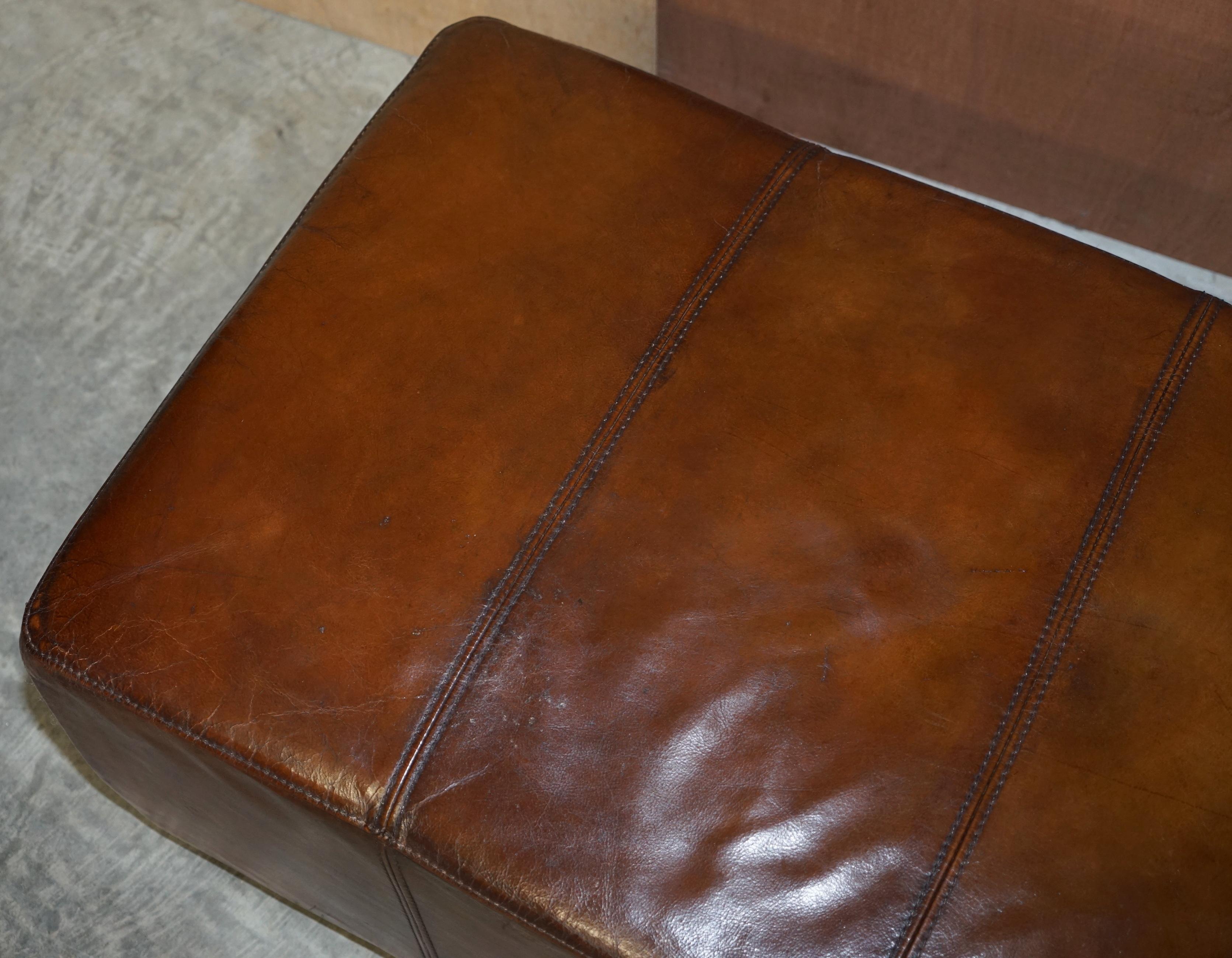Hand-Crafted Lovely Large Fully Restored Halo Hand Dyed Brown Leather Footstool Ottoman
