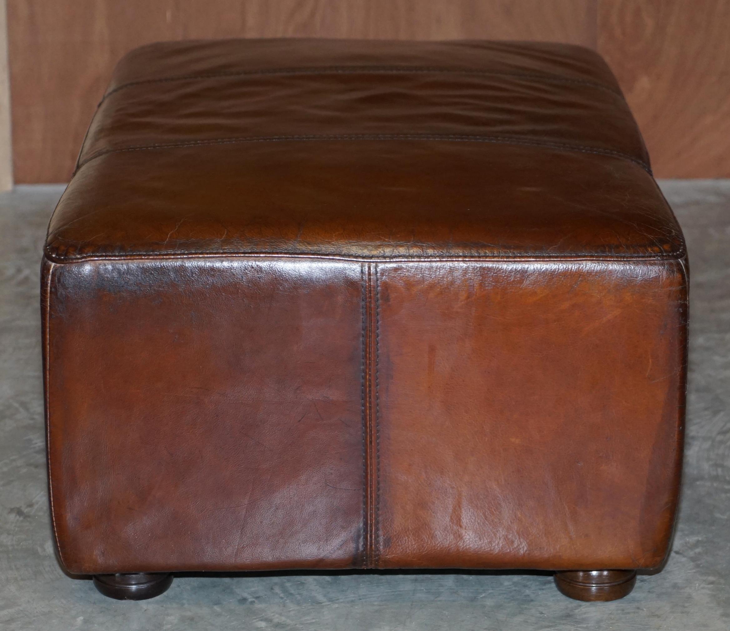Lovely Large Fully Restored Halo Hand Dyed Brown Leather Footstool Ottoman 2