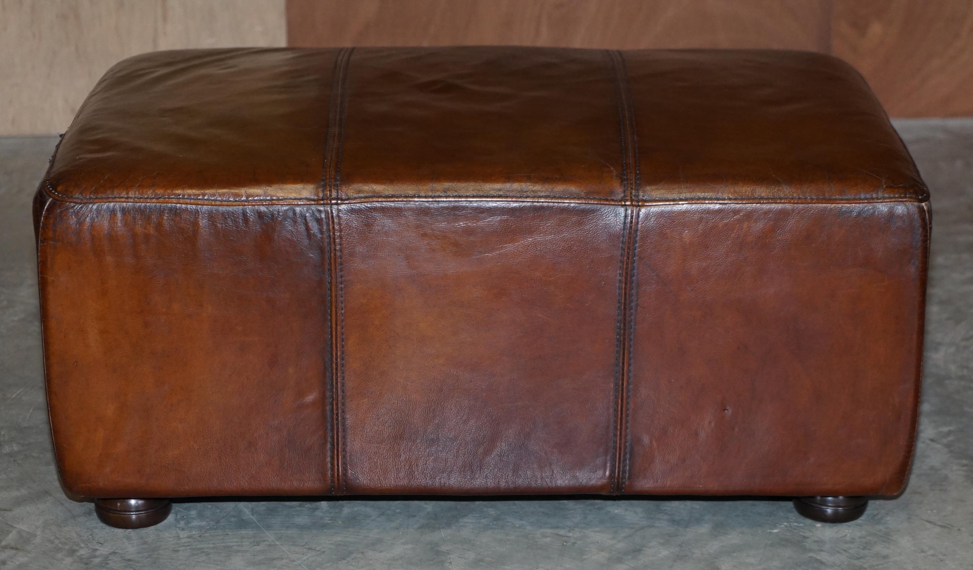 Lovely Large Fully Restored Halo Hand Dyed Brown Leather Footstool Ottoman 3