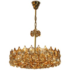 Lovely Large Gilt Brass and Crystal Chandelier by Palwa, circa 1970s