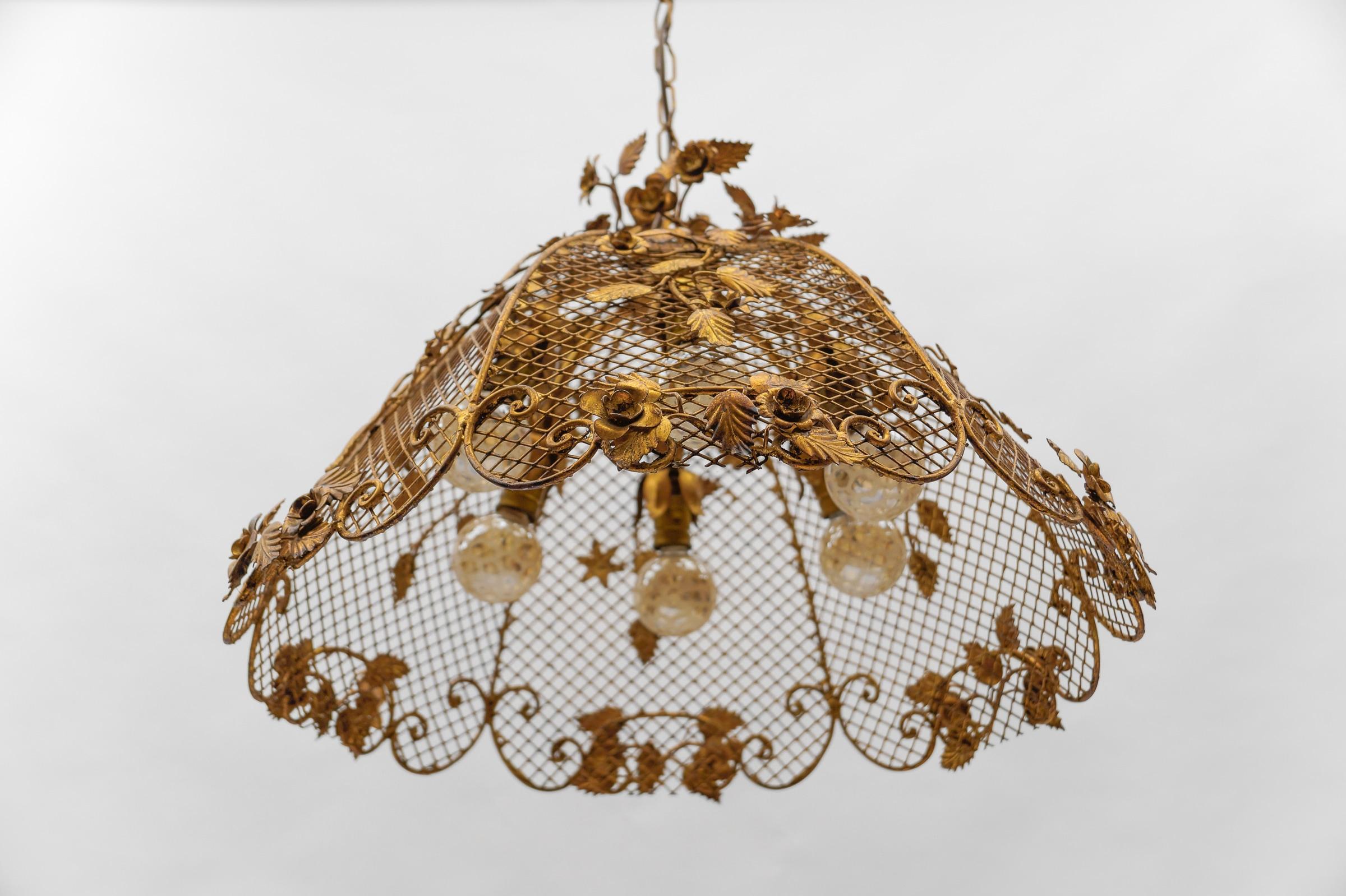 Lovely Large Golden Flower Ceiling Lamp by Hans Kögl, Germany 1970s For Sale 3
