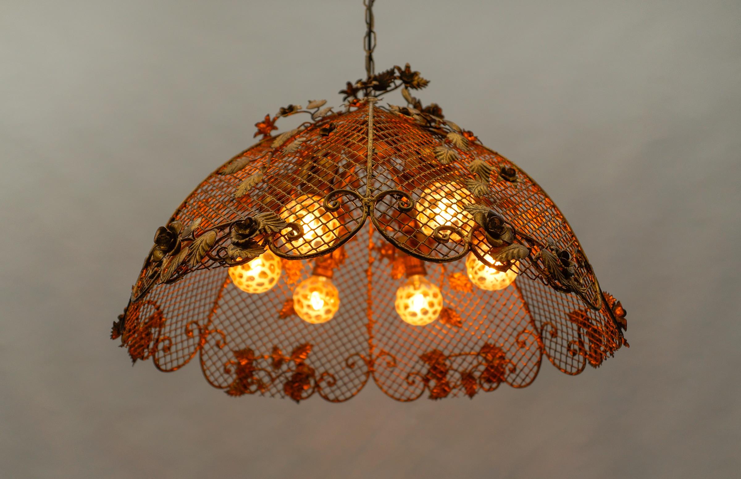 Lovely Large Golden Flower Ceiling Lamp by Hans Kögl, Germany 1970s For Sale 4
