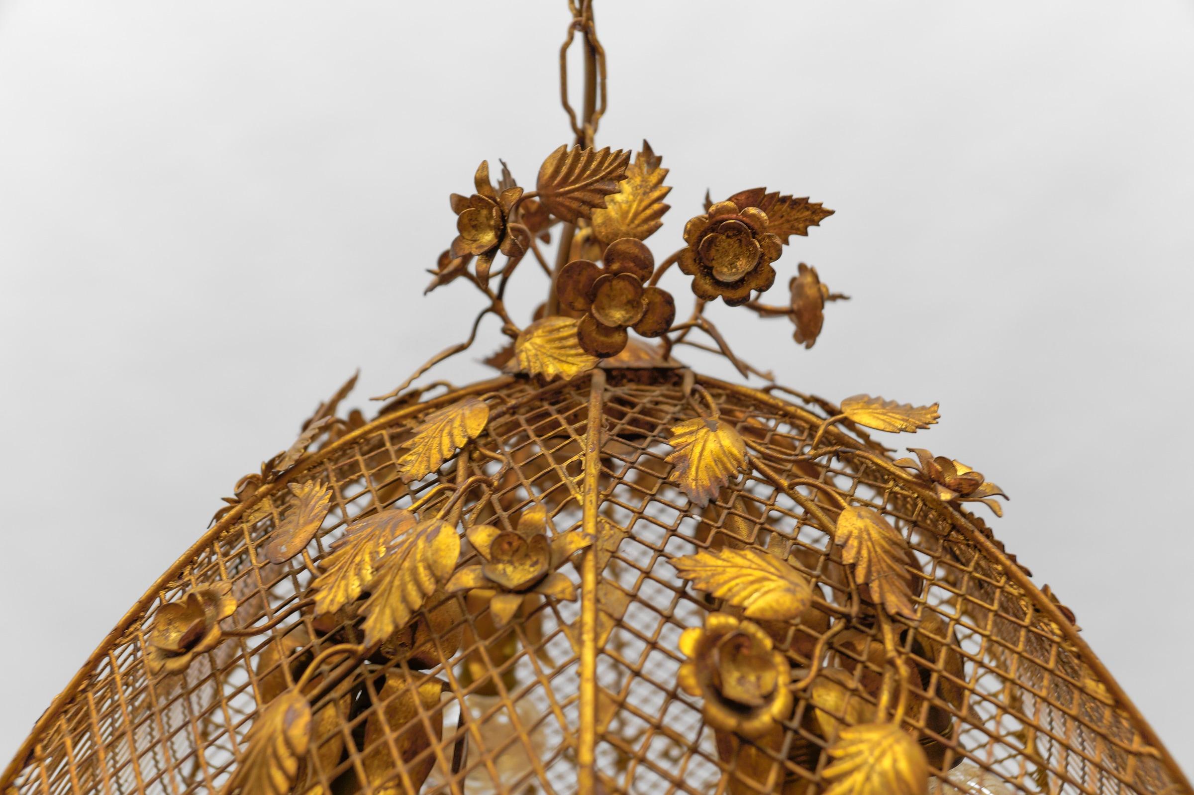 Lovely Large Golden Flower Ceiling Lamp by Hans Kögl, Germany 1970s For Sale 6