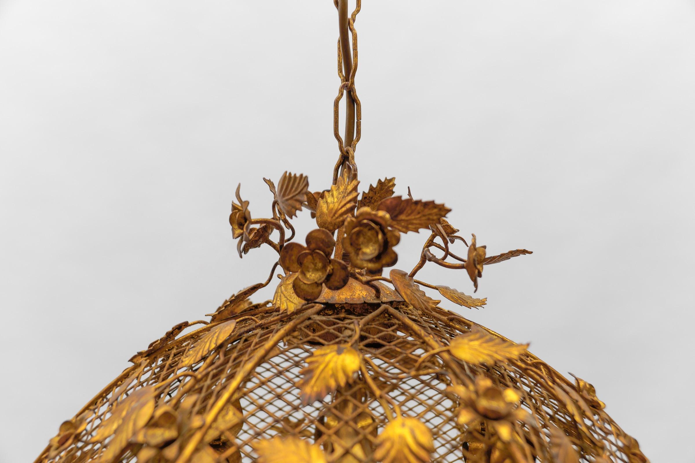 Lovely Large Golden Flower Ceiling Lamp by Hans Kögl, Germany 1970s For Sale 7